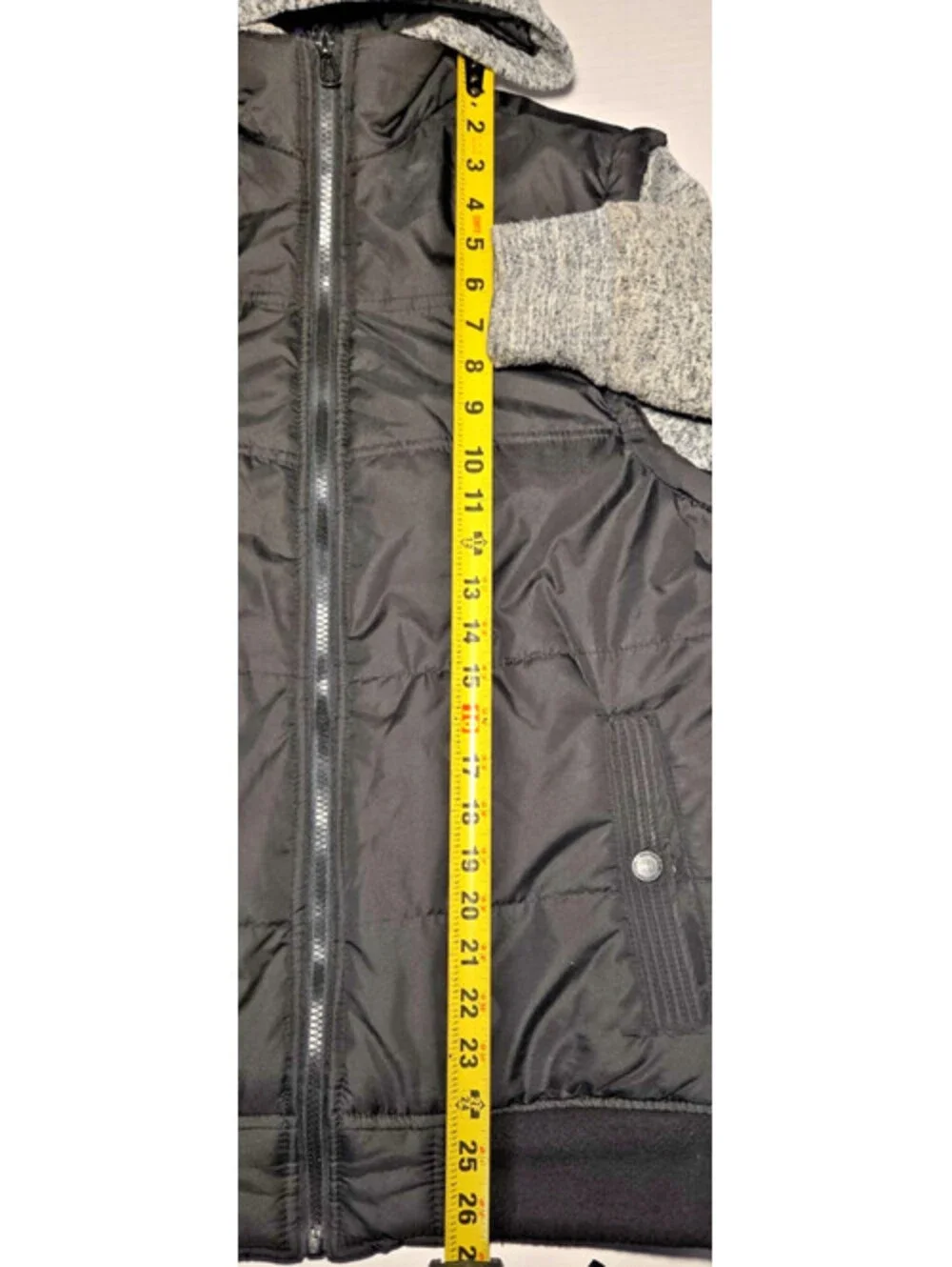 Distortion Hooded Puffer Jacket Mens Medium Black Gray Mixed Media Full Zip